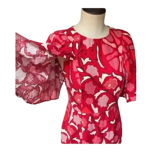 RHODE x Target Red Bat Sleeve Floral Linen Blend Midi Dress Size 17 NWT - Picture 11 of 15